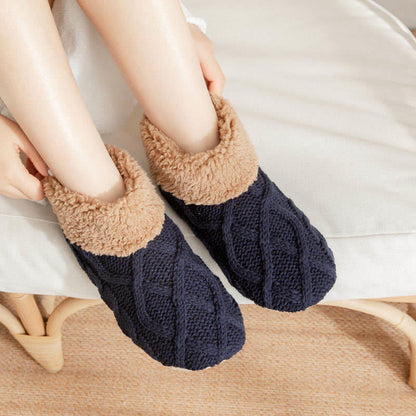 Plus Size Non Slip Fuzzy Slipper Socks - Navy Blue - EU36-42(US3-8.5) - image 4