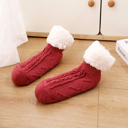 Plus Size Thick Fuzzy Indoor Slipper Socks - Wine - EU36-42(US3-8.5) - image 6