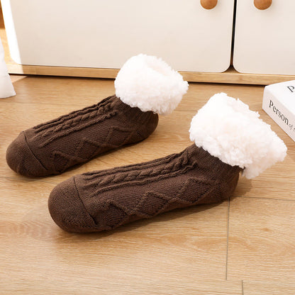 Plus Size Thick Fuzzy Indoor Slipper Socks - Coffee - EU36-42(US3-8.5) - image 8