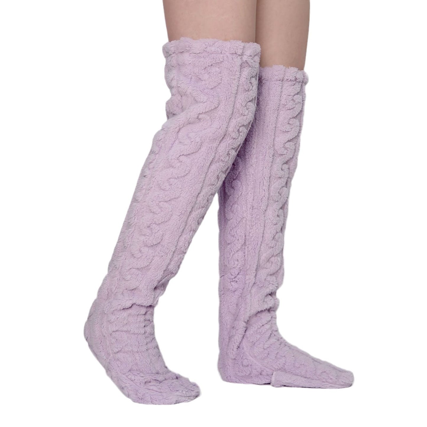 Plus Size Winter Warm Thigh High Slipper Socks - Purple - One Size - image 6