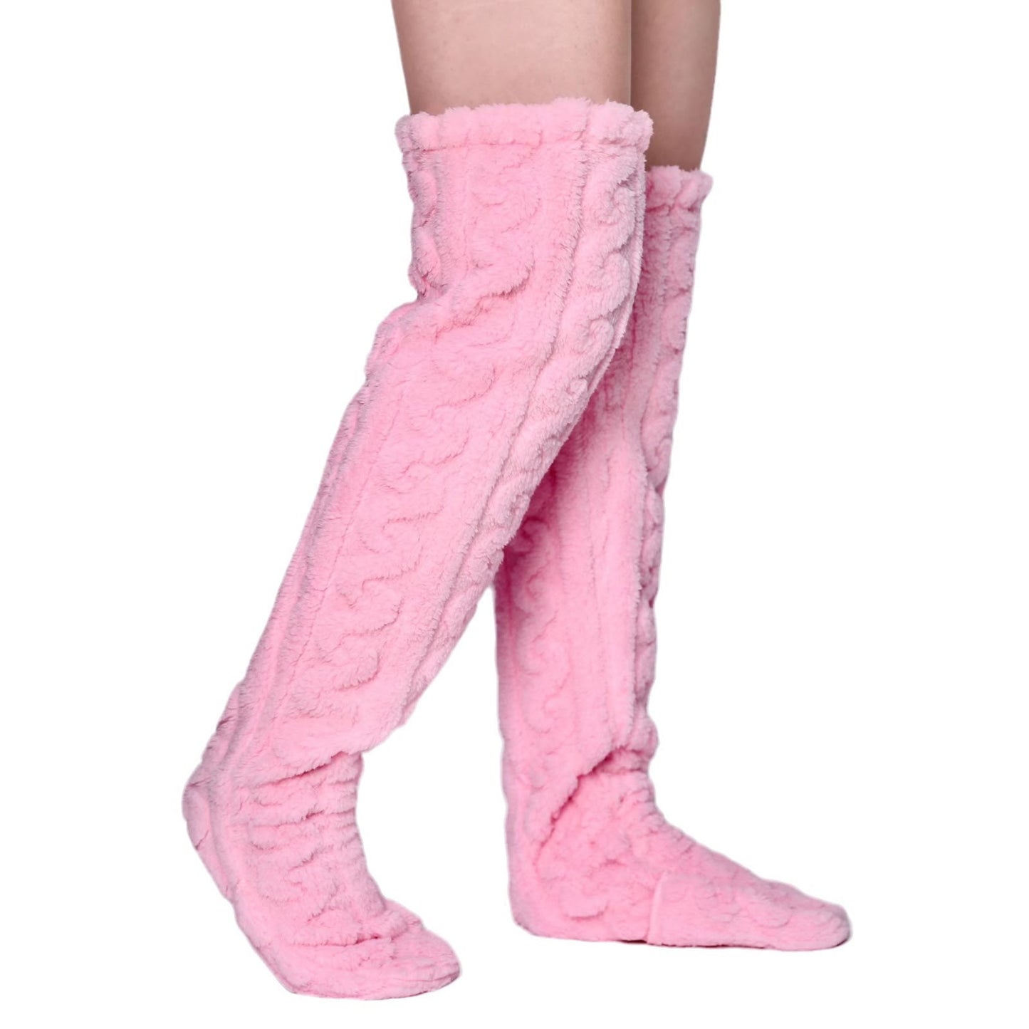 Plus Size Winter Warm Thigh High Slipper Socks - Pink - One Size - image 4