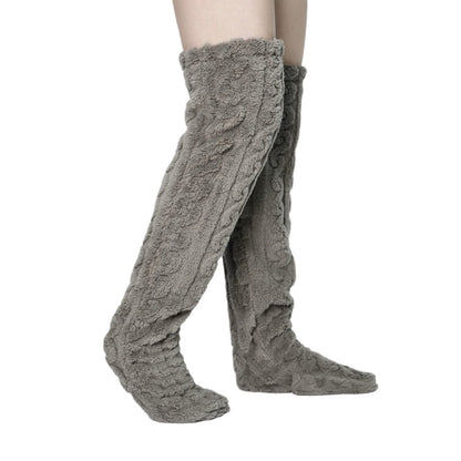 Plus Size Winter Warm Thigh High Slipper Socks - Grey - One Size - image 7