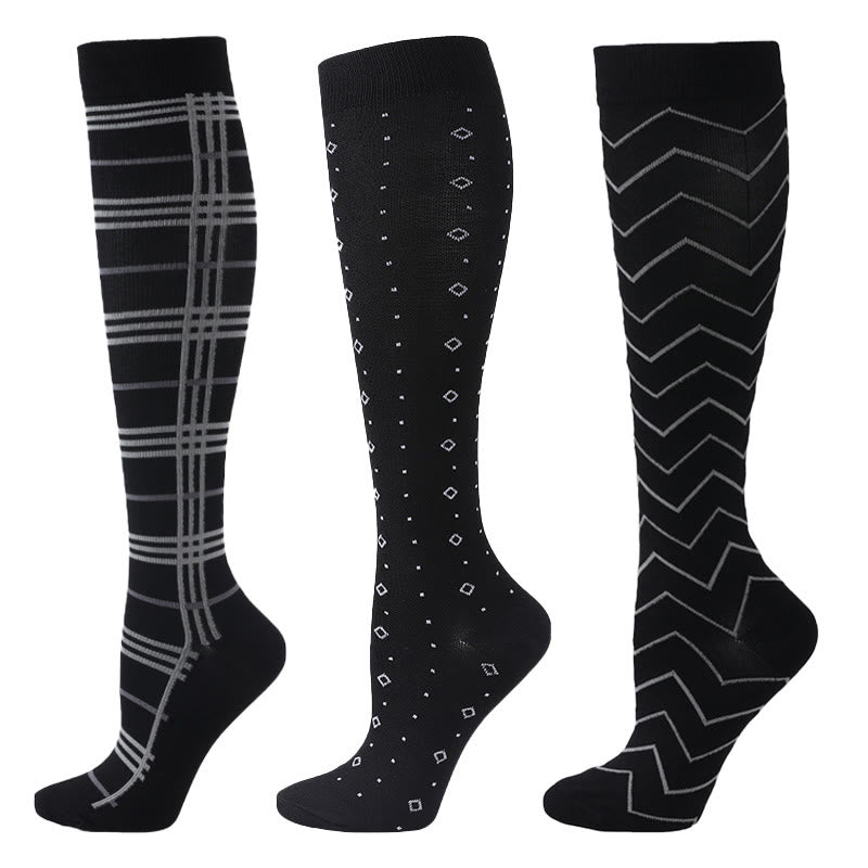 Wave Grid Compression Socks(3 Pairs) - Multicolor - S/M - image 0