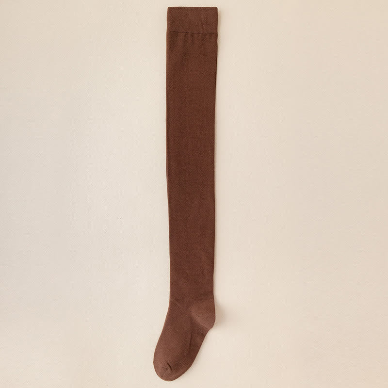 Solid Color Cotton Thigh High Socks(2 Pairs) - Coffee - EU39-46(US6-12) - image 12