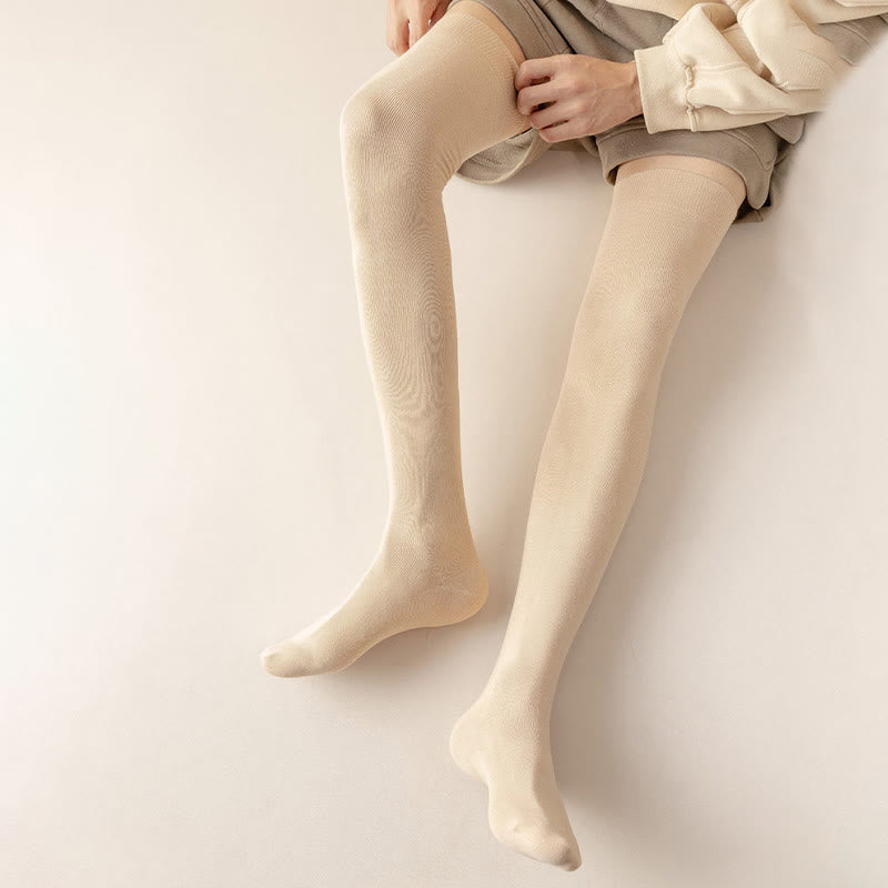 Solid Color Cotton Thigh High Socks(2 Pairs) - image 6