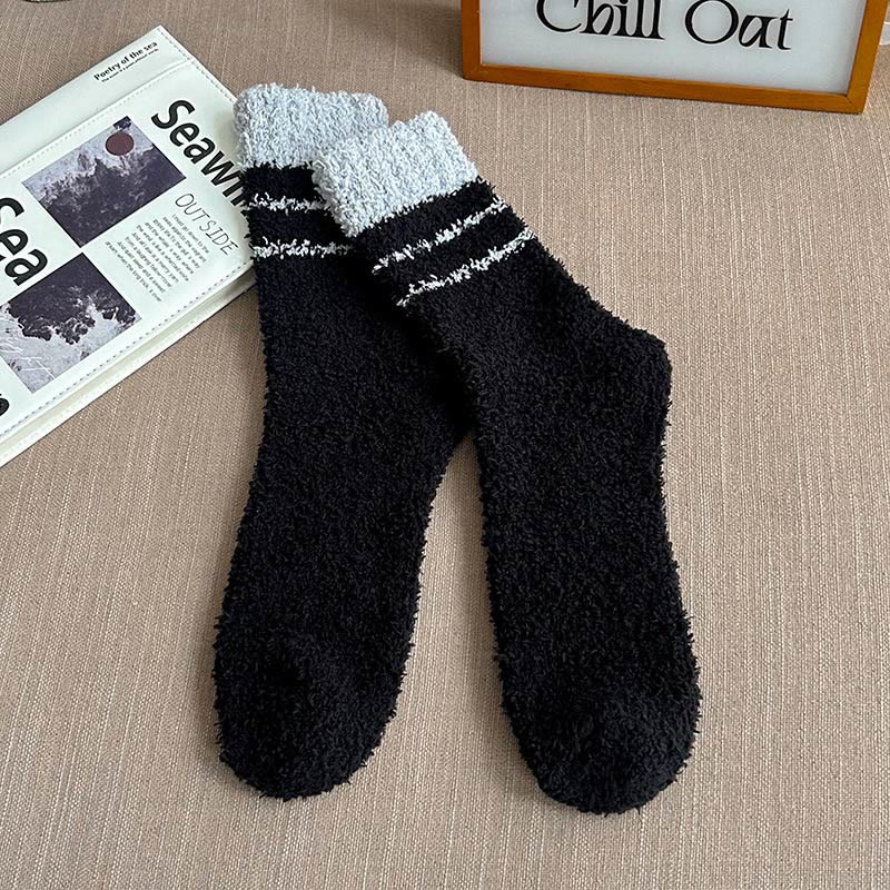 Plus Size Coral Fleece Quarter Socks(6 Pairs) - Black - EU39-45(US6-11) - image 12