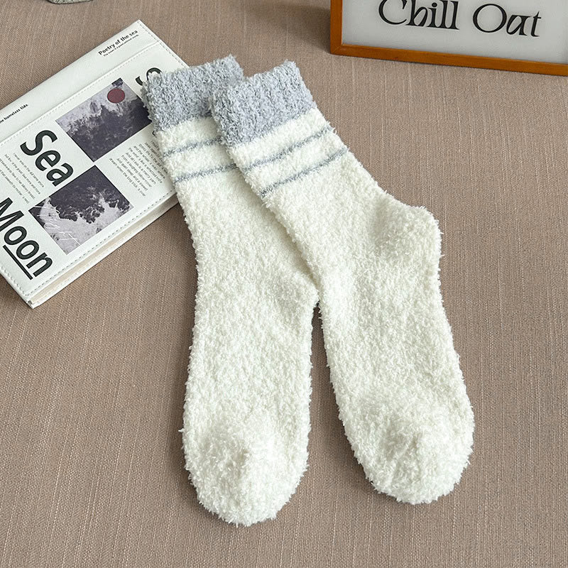 Plus Size Coral Fleece Quarter Socks(6 Pairs) - White - EU39-45(US6-11) - image 10