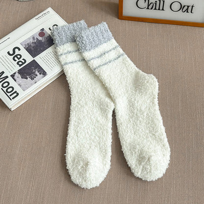 Plus Size Coral Fleece Quarter Socks(6 Pairs) - White - EU39-45(US6-11) - image 10