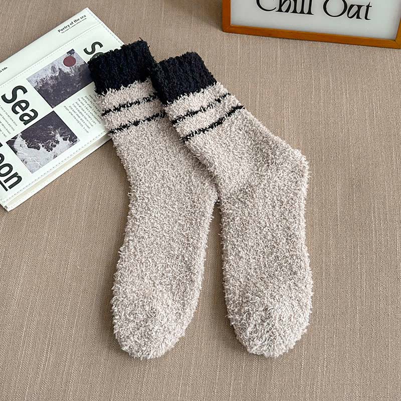 Plus Size Coral Fleece Quarter Socks(6 Pairs) - Khaki - EU39-45(US6-11) - image 14