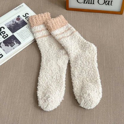 Plus Size Coral Fleece Quarter Socks(6 Pairs) - Beige - EU39-45(US6-11) - image 15
