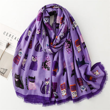 Cut Cat Warm Scarf - Purple - One Size - image 4