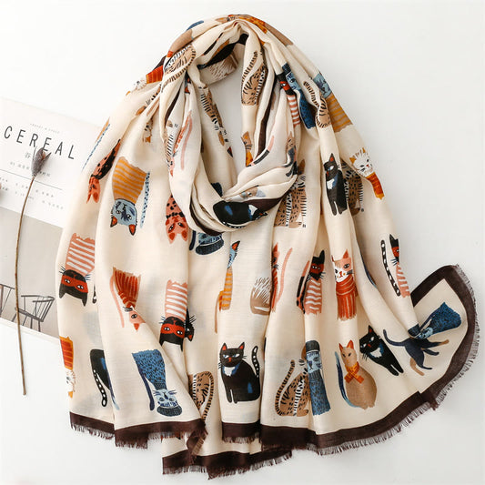 Cut Cat Warm Scarf - Beige - One Size - image 0