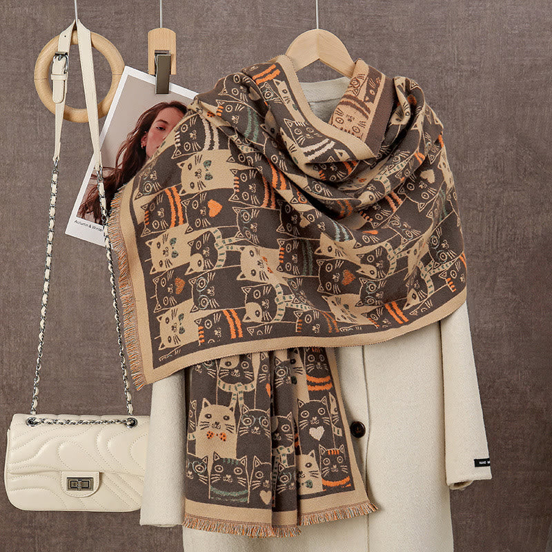 Cartoon Cat Blanket Scarf - Coffee - One Size - image 2