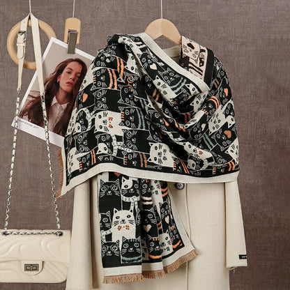 Cartoon Cat Blanket Scarf - Black - One Size - image 2