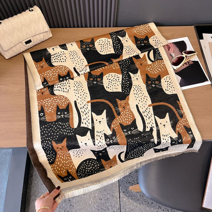 Sweet Cat Jacquard Blanket Scarf - Black - One Size - image 17