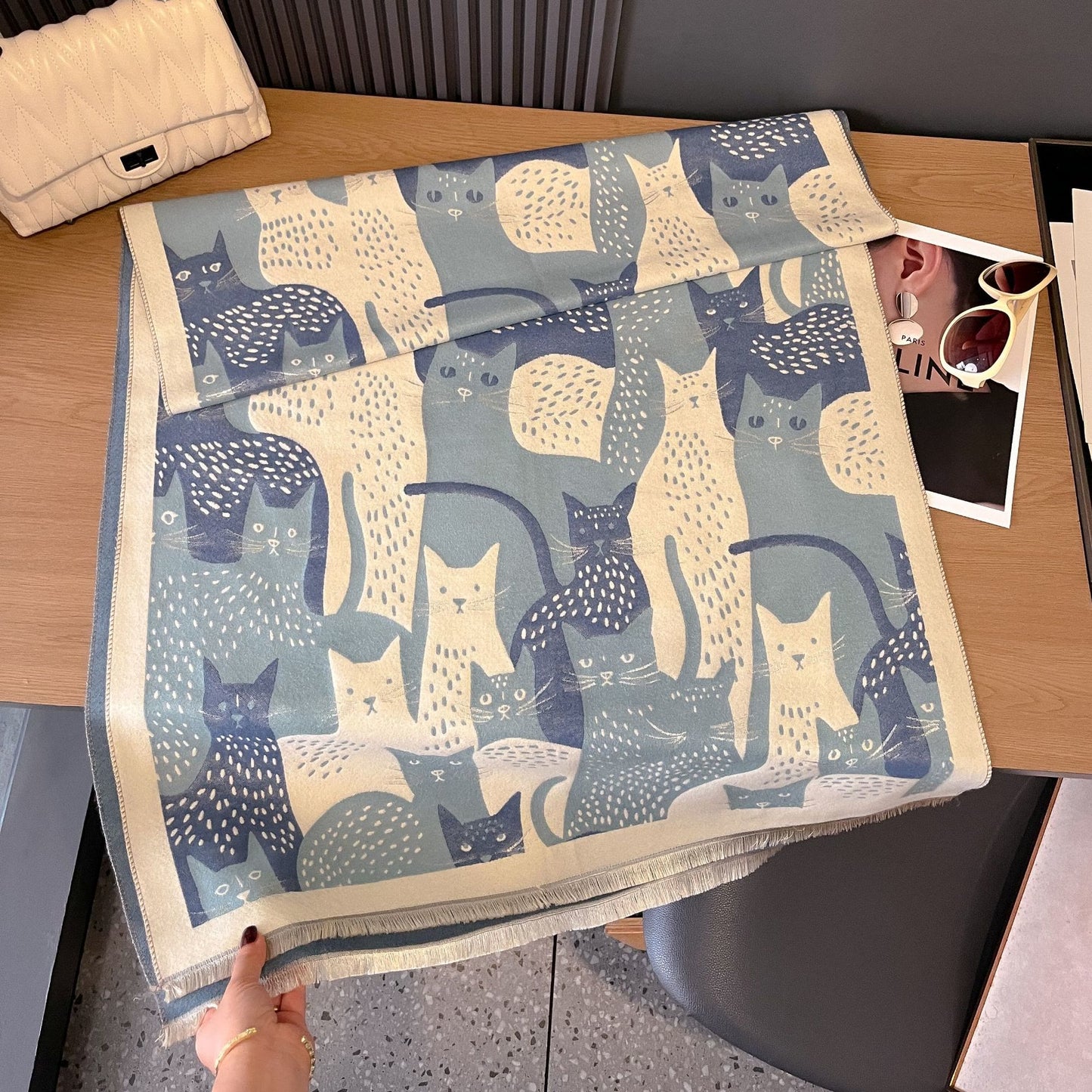 Sweet Cat Jacquard Blanket Scarf - Light Blue - One Size - image 15