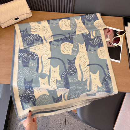 Sweet Cat Jacquard Blanket Scarf - Light Blue - One Size - image 15