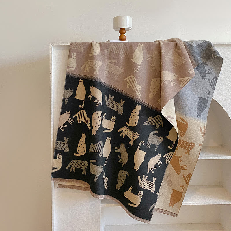 Cute Color Matching Thickening Blanket Scarf - Black - One Size - image 8