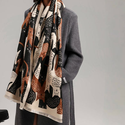 Sweet Cat Jacquard Blanket Scarf
