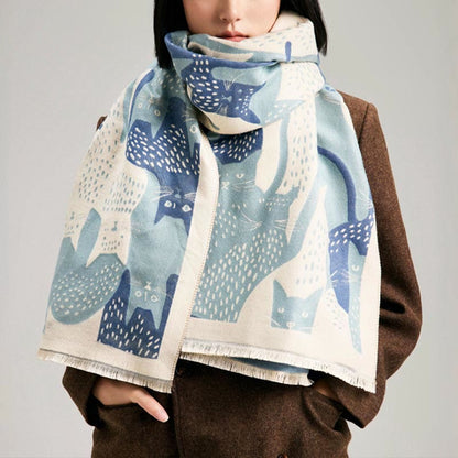 Sweet Cat Jacquard Blanket Scarf