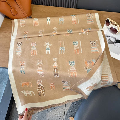 Cute Painting Blanket Scarf - Khaki - One Size - image 11