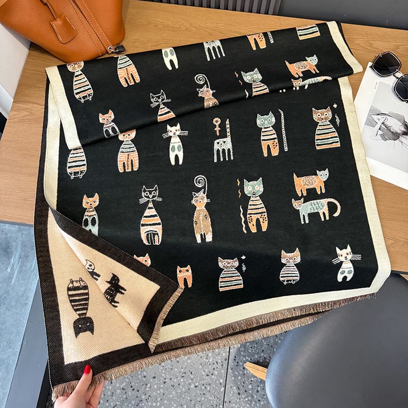Cute Painting Blanket Scarf - Black - One Size - image 10