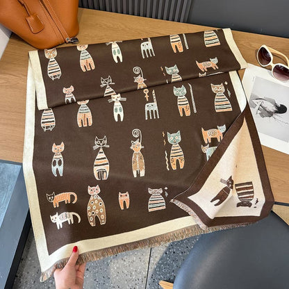Cute Painting Blanket Scarf - Brown - One Size - image 13