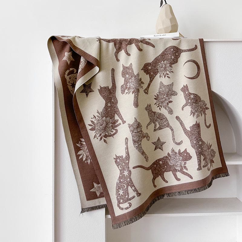 Cat Silhouette Print Blanket Scarf - Coffee - One Size - image 7