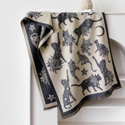 Cat Silhouette Print Blanket Scarf - Grey - One Size - image 8