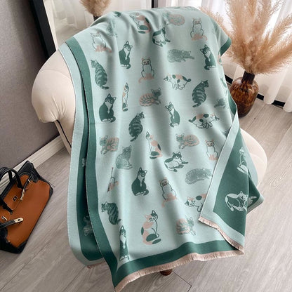 Stylish Cat Soft Blanket Scarf - Green - One Size - image 13