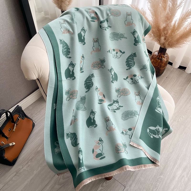 Stylish Cat Soft Blanket Scarf - Green - One Size - image 12