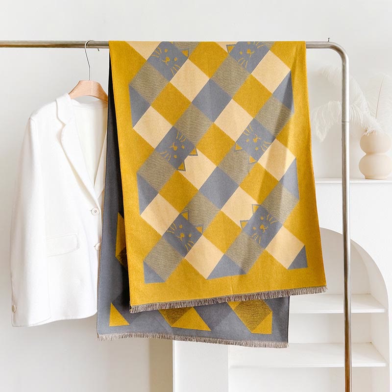 Geometric Square Blanket Scarf - Yellow - One Size - image 5
