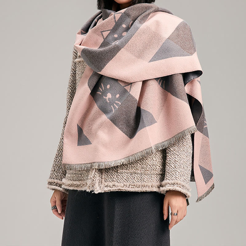 Geometric Square Blanket Scarf - Pink - One Size - image 0