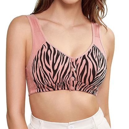 Front Closure Zebra Print Wireless Bra - Pink - 58 - image 1