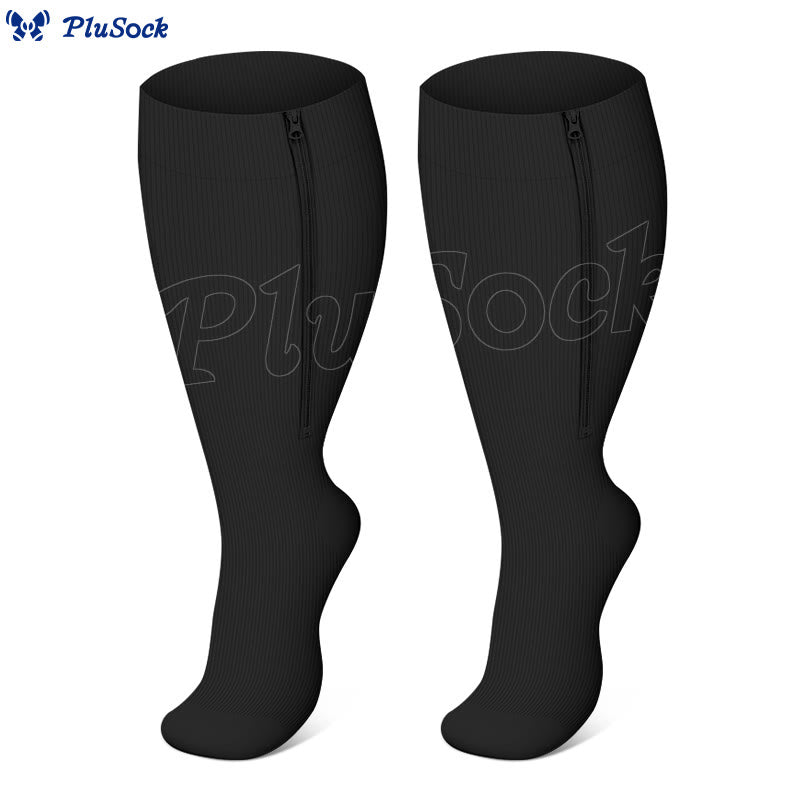 Plus Size Classic Zipper Compression Socks 2XL-7XL - Black - 7XL - image 5