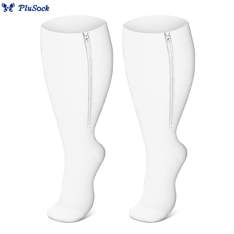 Plus Size Classic Zipper Compression Socks 2XL-7XL - White - 7XL - image 7