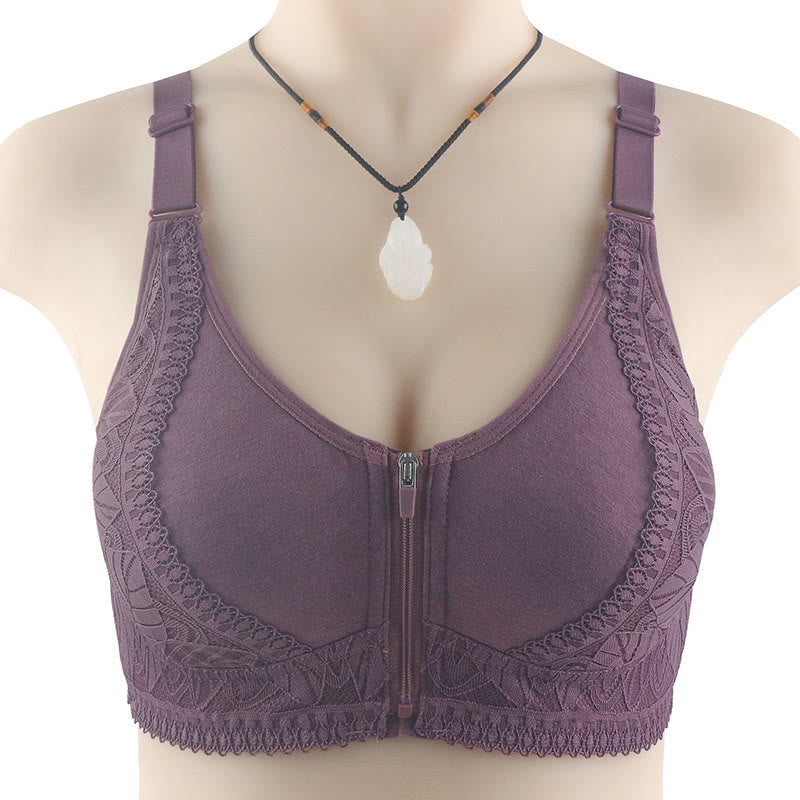 Front Closure Zipper Lift Wireless Bra - Purple Grey - 52 - image 0