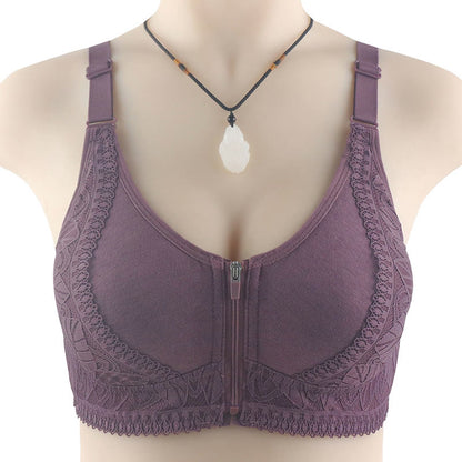Front Closure Zipper Lift Wireless Bra - Purple Grey - 52 - image 0