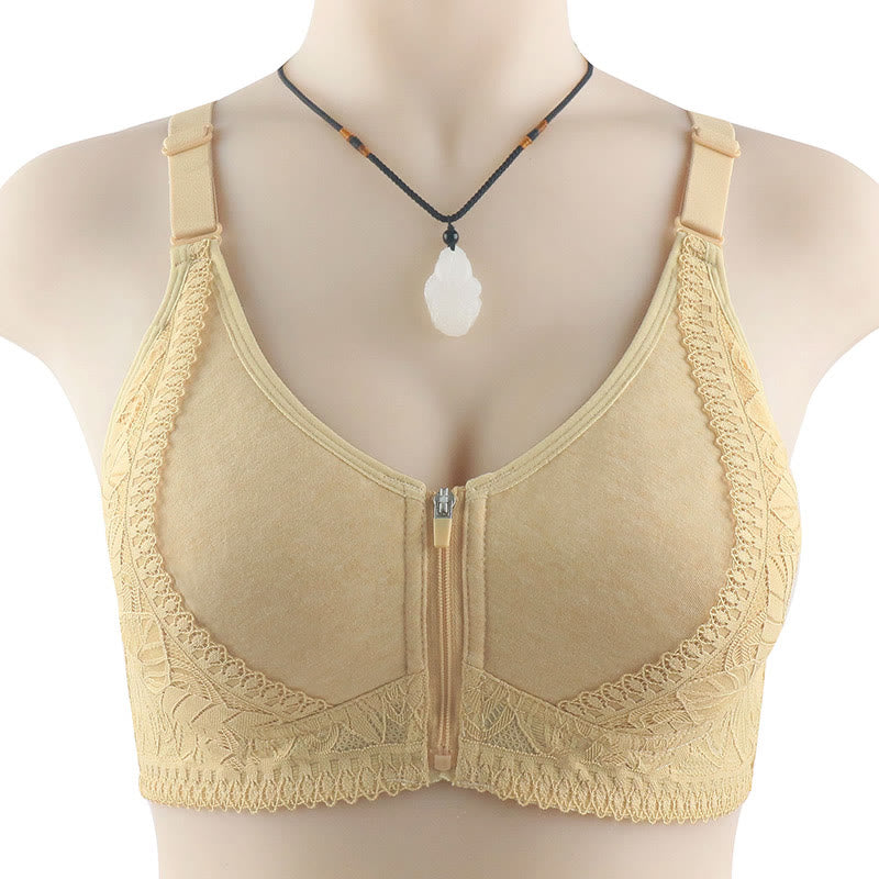 Front Closure Zipper Lift Wireless Bra - Apricot - 52 - image 5