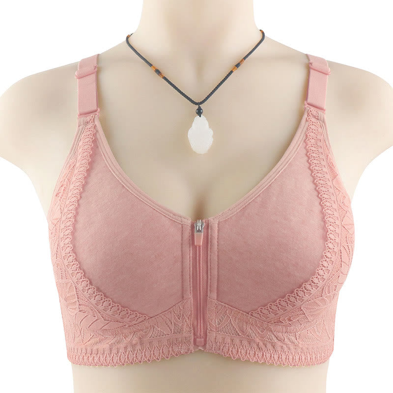 Front Closure Zipper Lift Wireless Bra - Pink - 52 - image 4