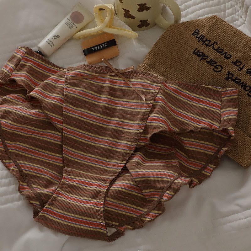 Striped Bow Panty(3 Packs) - Brown - 5XL - image 0