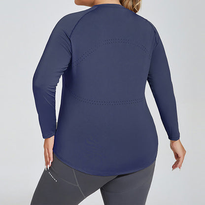 Long Sleeve Sportswear Yoga Shirt - Navy Blue - 4XL - image 3