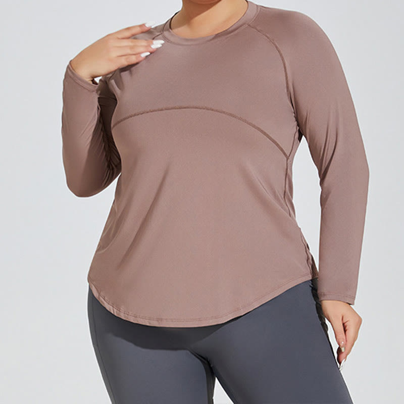 Long Sleeve Sportswear Yoga Shirt - Khaki - 4XL - image 1