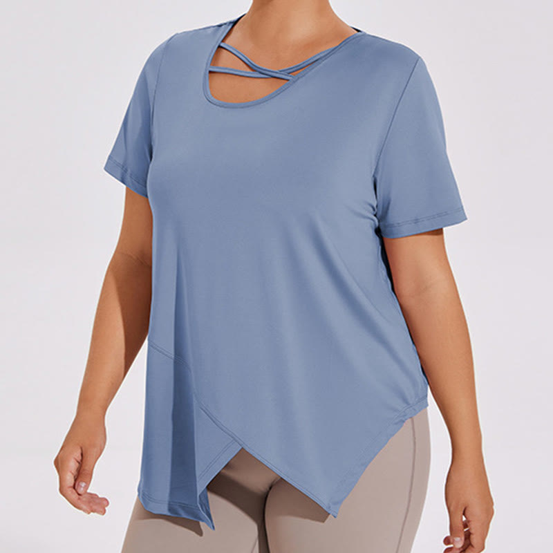 Plus Size Breathable Asymmetric Short sleeve Yoga Shirt