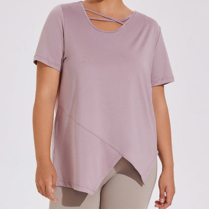 Plus Size Breathable Asymmetric Short sleeve Yoga Shirt