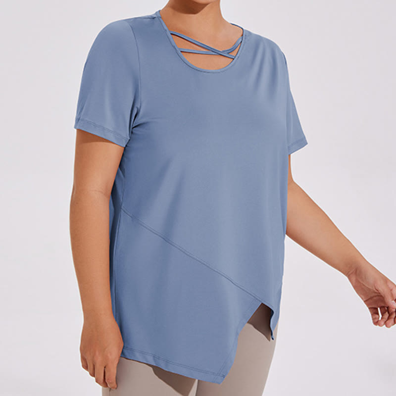 Plus Size Breathable Asymmetric Short sleeve Yoga Shirt - image 3