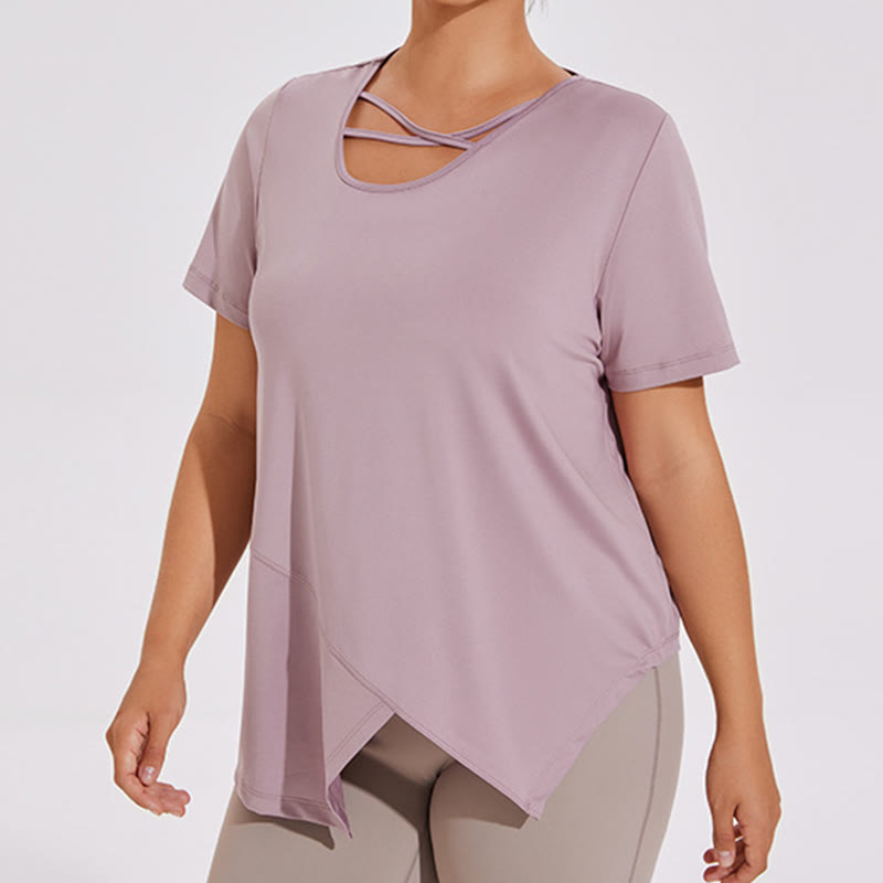 Plus Size Breathable Asymmetric Short sleeve Yoga Shirt - image 5