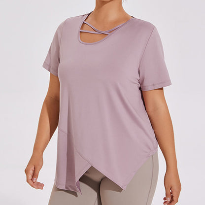 Plus Size Breathable Asymmetric Short sleeve Yoga Shirt - image 5
