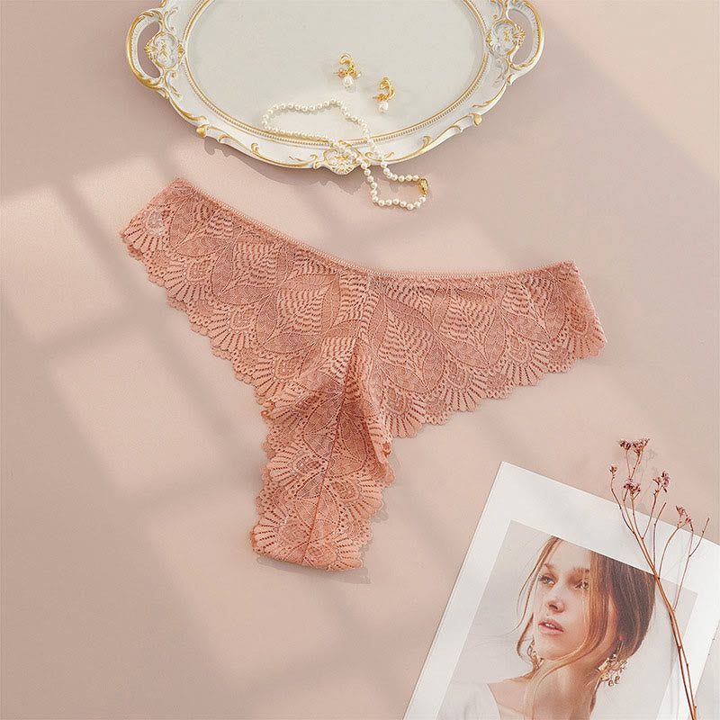 Sexy Low Rise Lace Thong(4 Packs) - Light Brown - 4XL - image 5