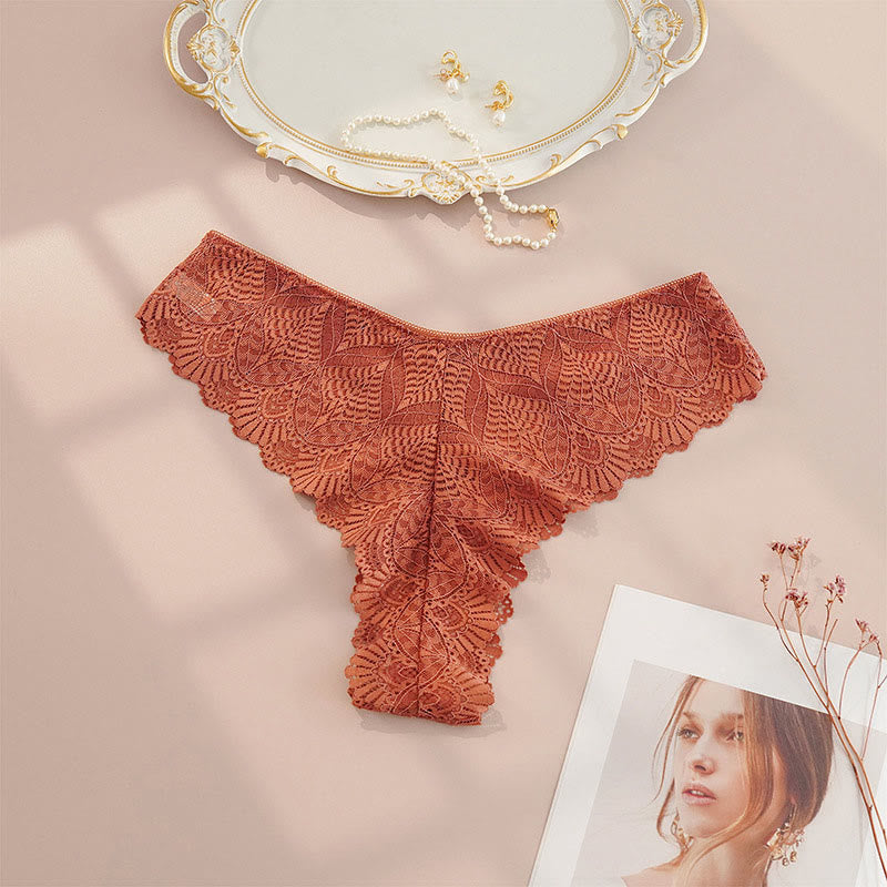 Sexy Low Rise Lace Thong(4 Packs) - Coffee - 4XL - image 3